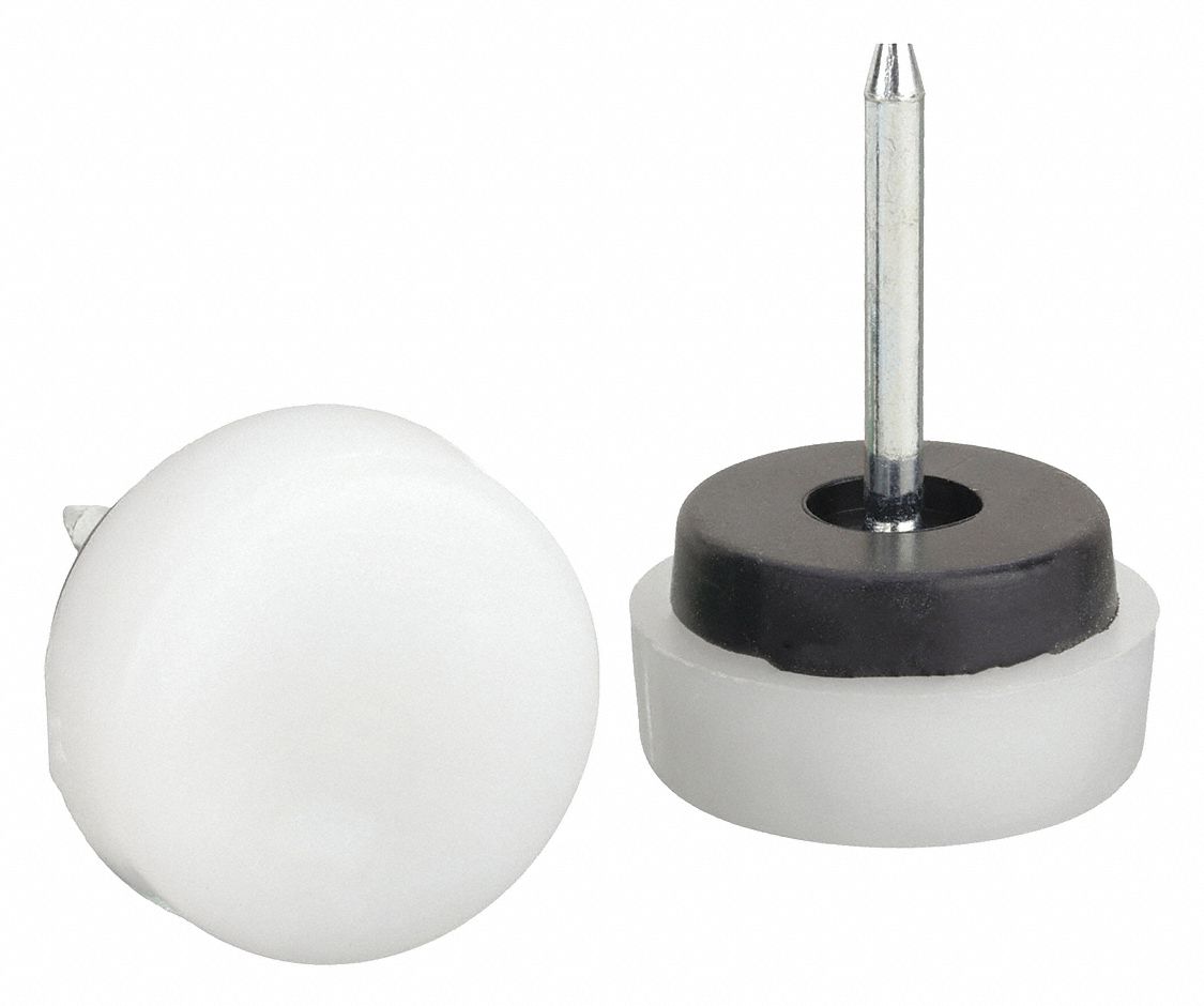Furniture Glides: Nylon, Round, White, 3/4 in Overall Dia