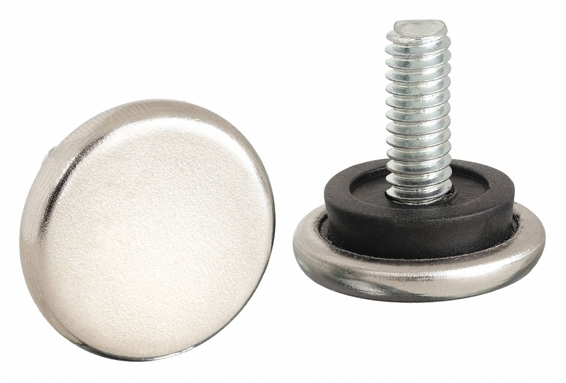 Leveling Glides: Nickel, Round, Silver, 7/8 in Overall Dia, 1/2 in Overall Ht