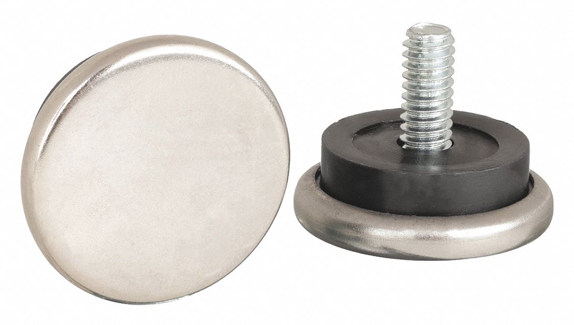Leveling Glides: Nickel, Round, Silver, 1 1/4 in Overall Dia, 1/2 in Overall Ht