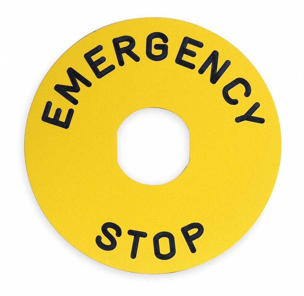 SCHNEIDER ELECTRIC Round Emergency Stop Legend Plate, Plastic, Black/Yellow 6JC79ZBY8330