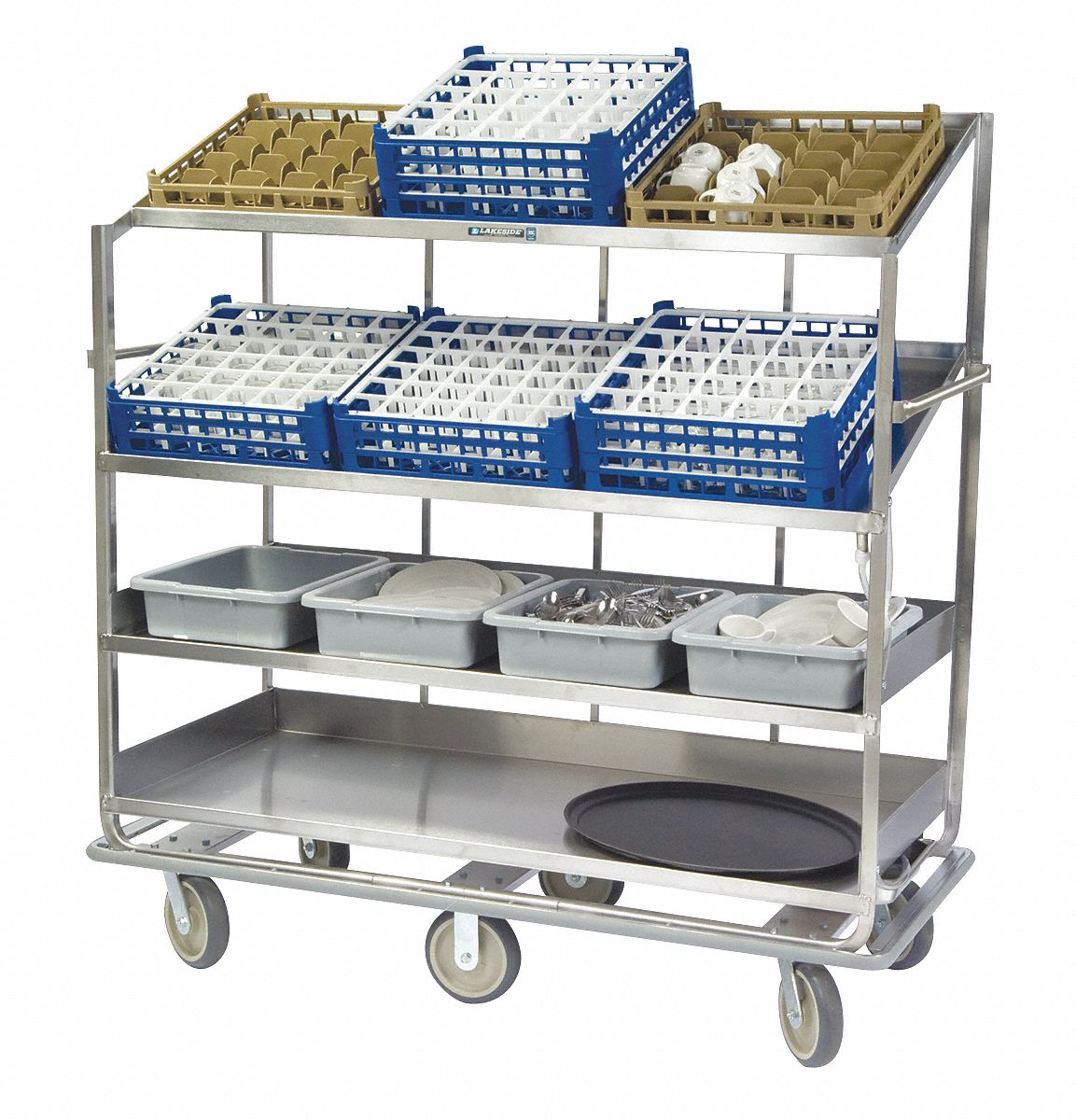 Dish Breakdown Cart: 1, 000 lb Max Load Capacity, 4 Shelves, 69 1/4 in Overall Ht