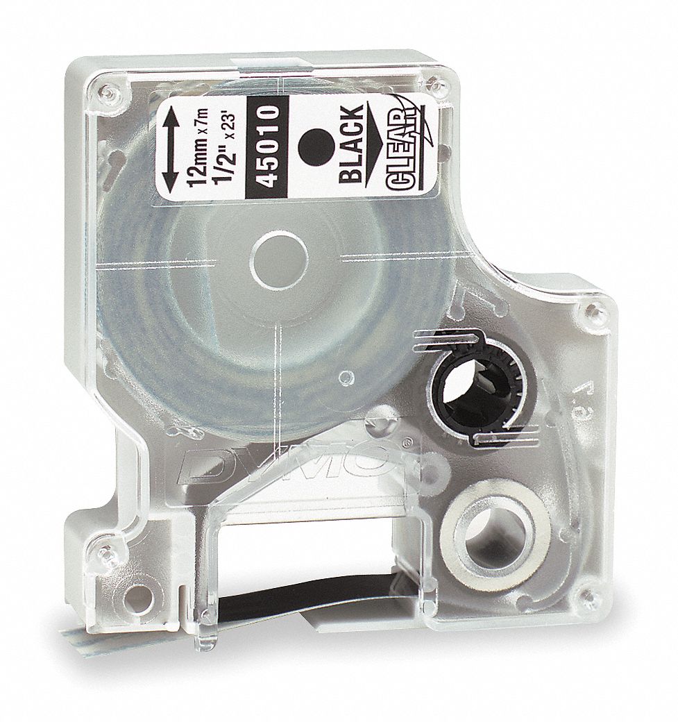 Combined Label and Ribbon Cartridge: 1/2 in x 23 ft, Polyester, Clear (Gloss), Indoor/Outdoor