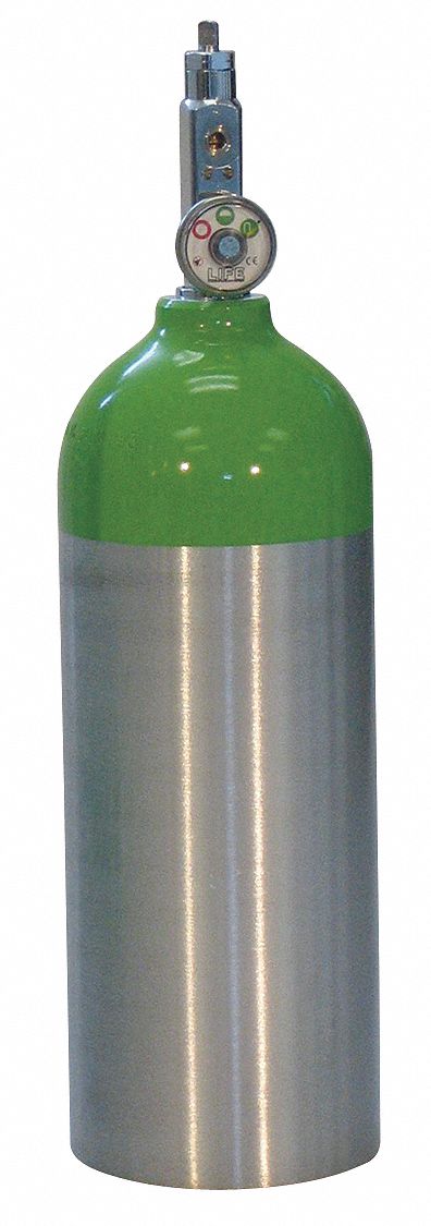 Emergency Oxygen Unit Replacement Cylinder: 566 L Capacity, Aluminum, 4 in Lg, 5 in Wd