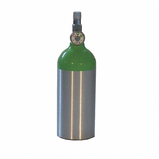 Emergency Oxygen Unit Replacement Cylinder: 250 L Capacity, Aluminum, 4 in Lg, 4 in Wd