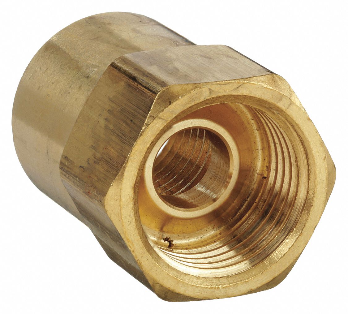 Flared Fitting Adapter: 3/8 in OD x 1/4 in Pipe Fitting Size, Flared/Threaded, Brass, 10 PK