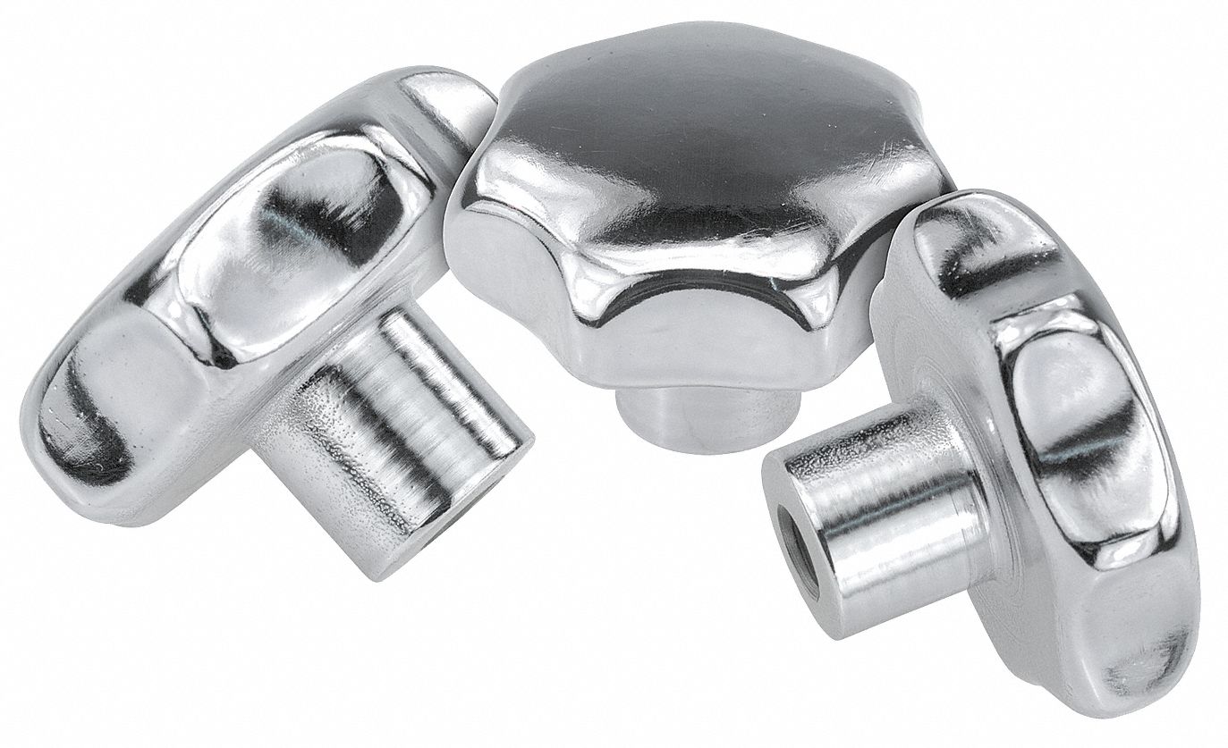 Hand Knob: 4 Point, Stainless Steel, 1/2"-13 Thread, 63 mm Dia