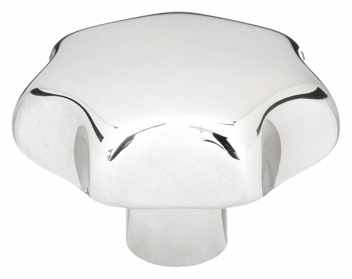 Hand Knob: 7 Point, Stainless Steel, 1/2 mm Hole Dia, 22 mm Hole Dp, 63 mm Dia