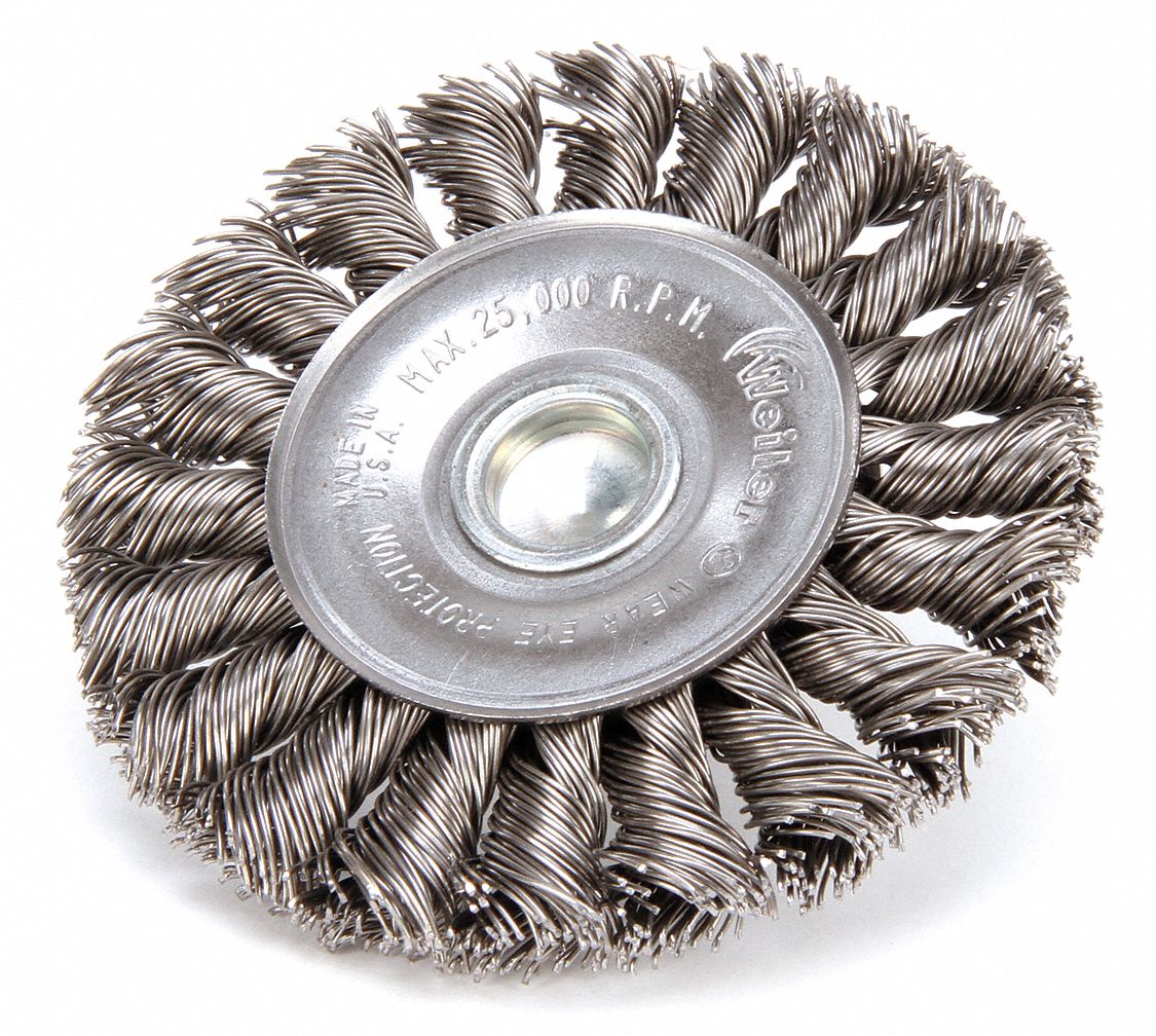 WEILER 3 1/4 in Knotted Wire Wheel Brush, Shank Mounting, 0.02 in Wire