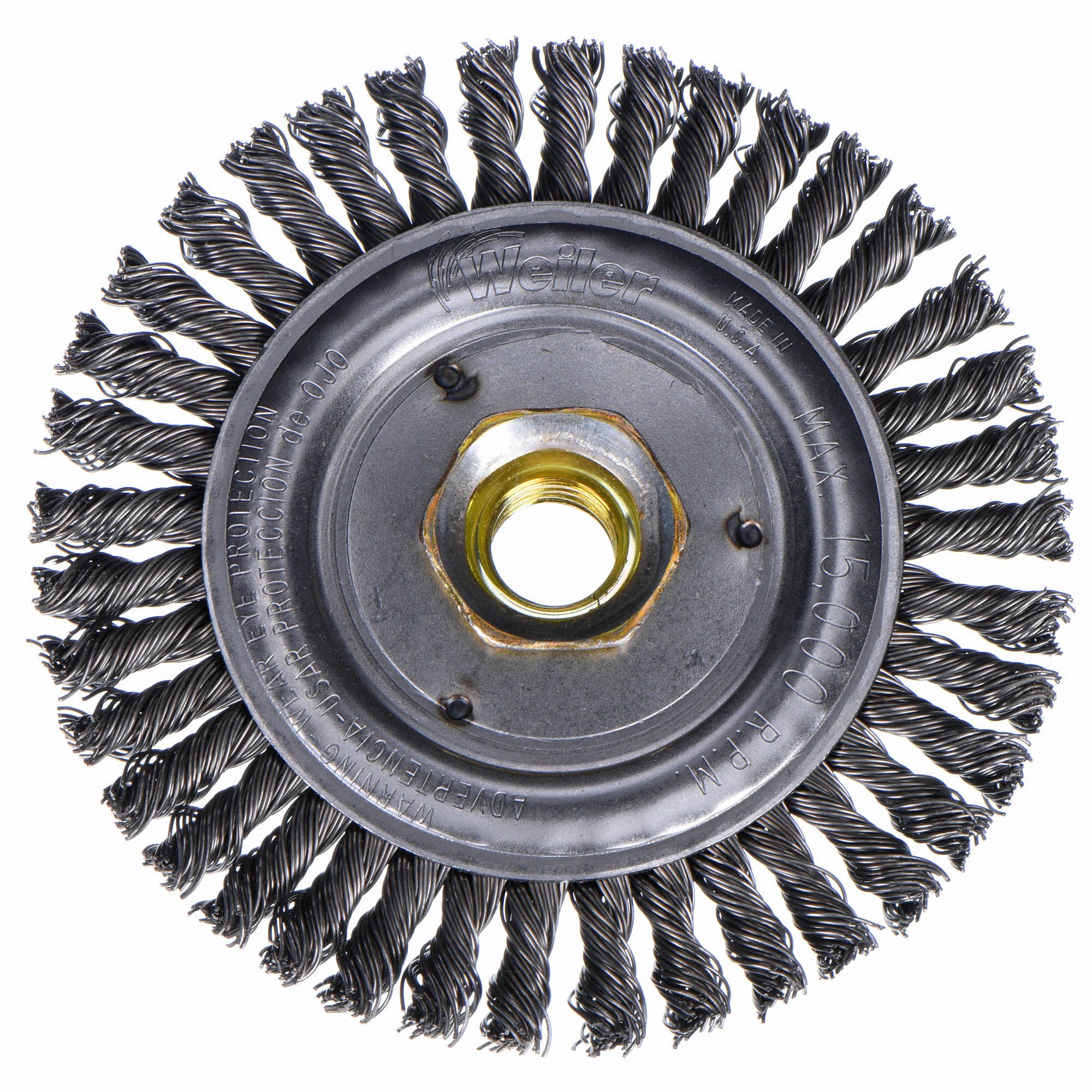 WEILER 4 1/2 in Twisted Wire Wheel Brush, Arbor Hole Mounting, 0.02 in