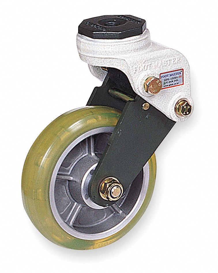 Shock-Absorbing Bolt-Hole Caster: 6 in Wheel Dia., 330 lb, 9 1/16 in Mounting Ht