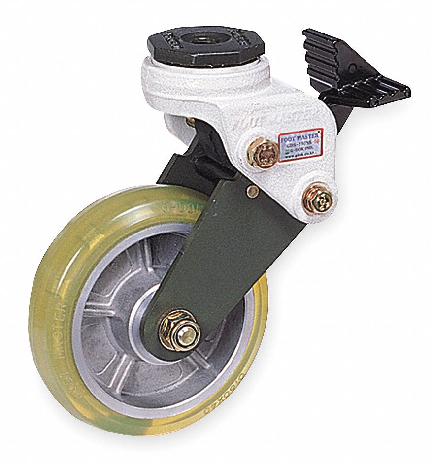 Shock-Absorbing Bolt-Hole Caster: 6 in Wheel Dia., 330 lb, 9 1/16 in Mounting Ht