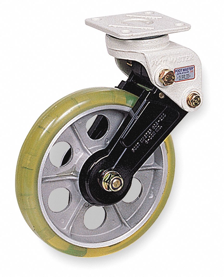 Plate Caster: Shock-Absorbing, Rigid, Polyurethane, 8 in Wheel Dia, Rectangle