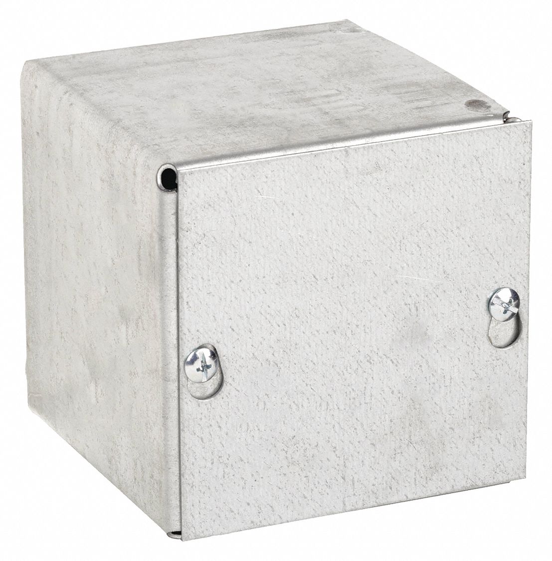 Enclosure: Steel, 4 in x 4 in x 4 in, NEMA 1, Solid Cover, Screw On, Galvanized