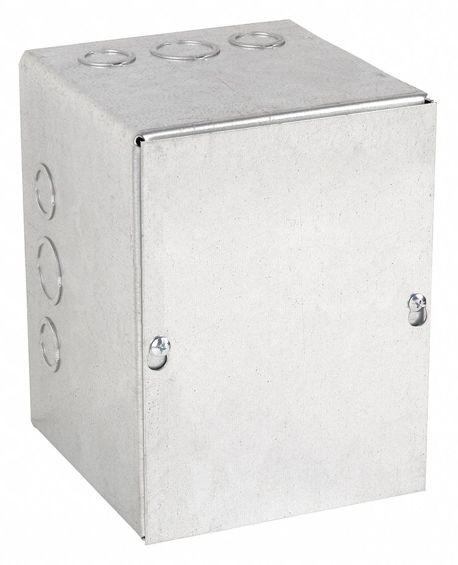 Enclosure: Steel, 8 in x 6 in x 6 in, NEMA 1, Solid Cover, Screw On, Included, Galvanized