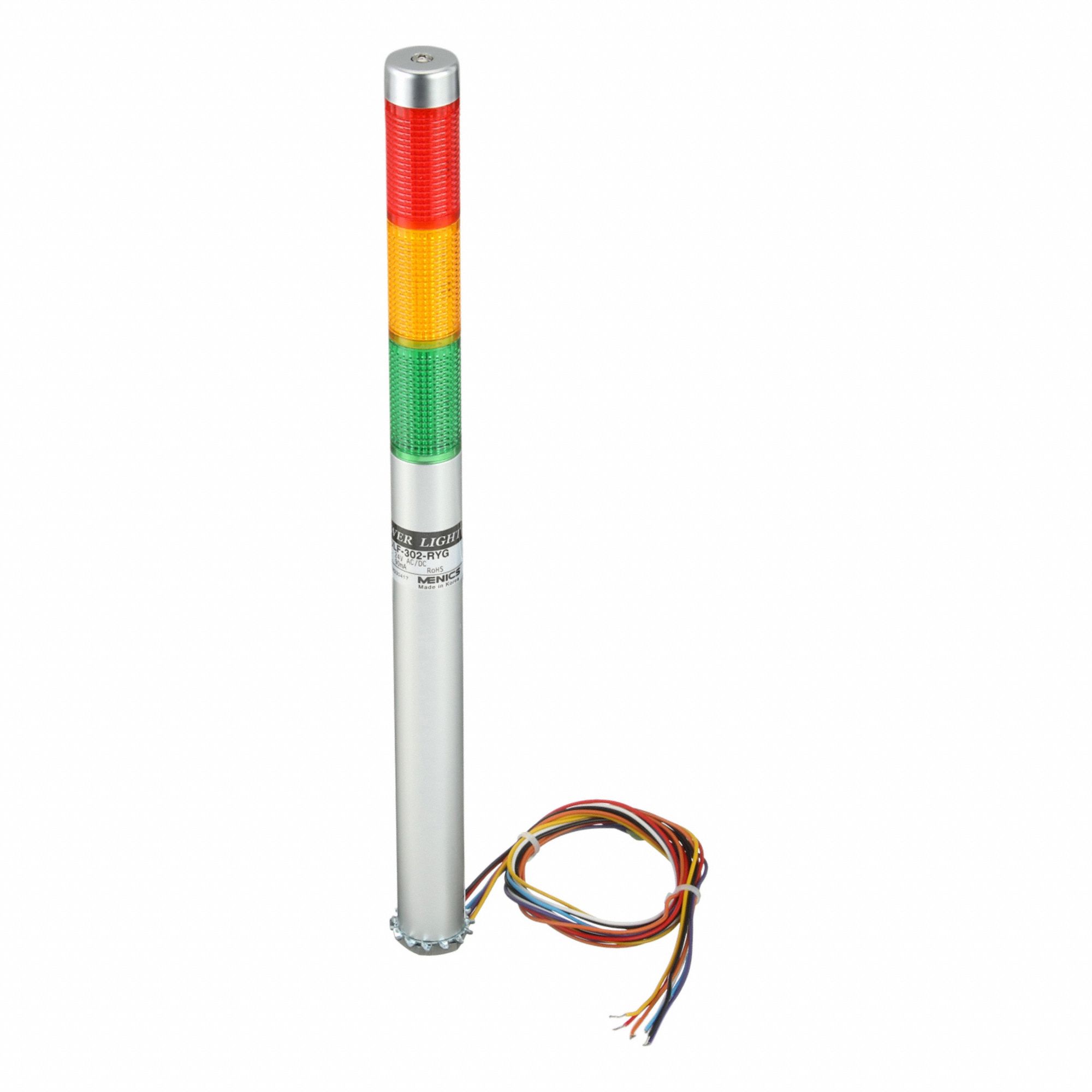 Tower Light Assembly: 3 Tier, Amber/Green/Red, No Sounder Tier, 13 1/2 in Overall Ht