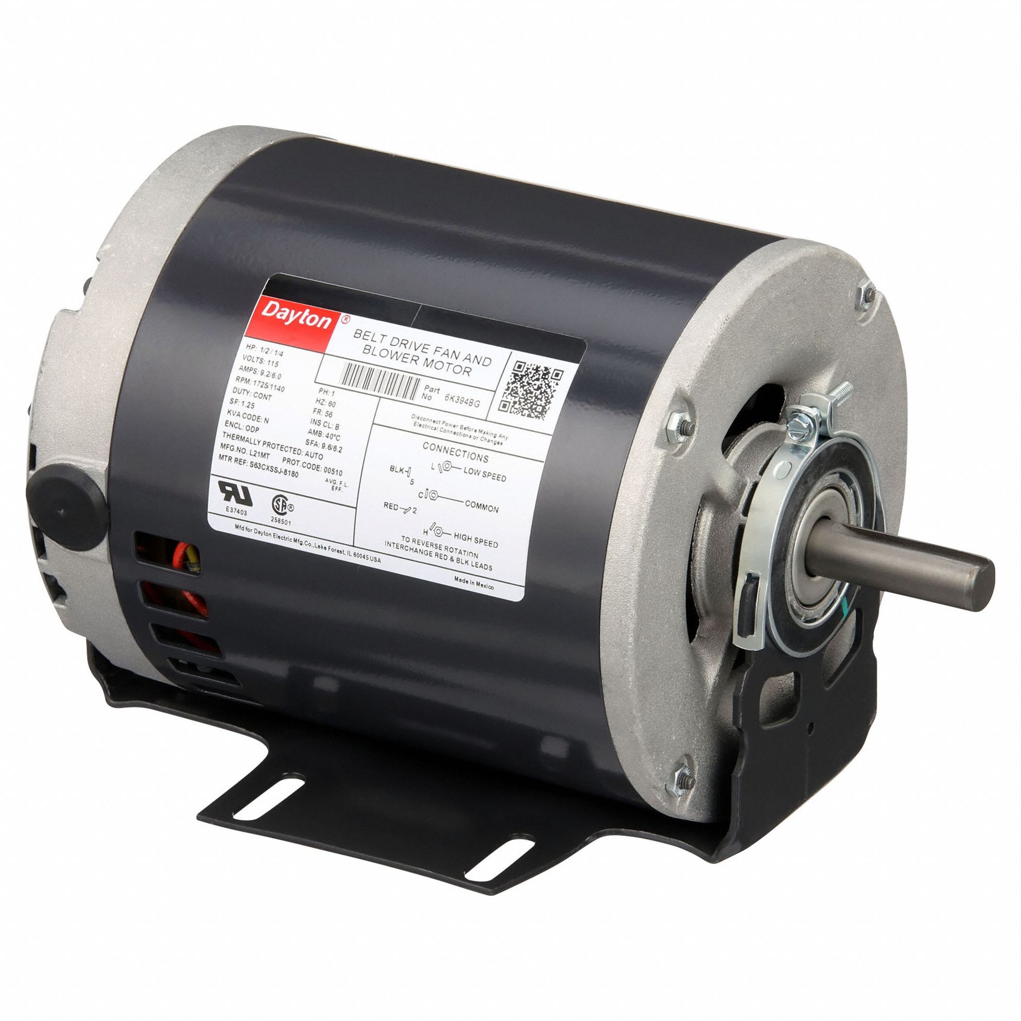 Belt Drive Motor: 2 Speed, Open Drip Proof, Cradle Base Mount, 1/2 hp/1/4 hp Horsepower, Auto