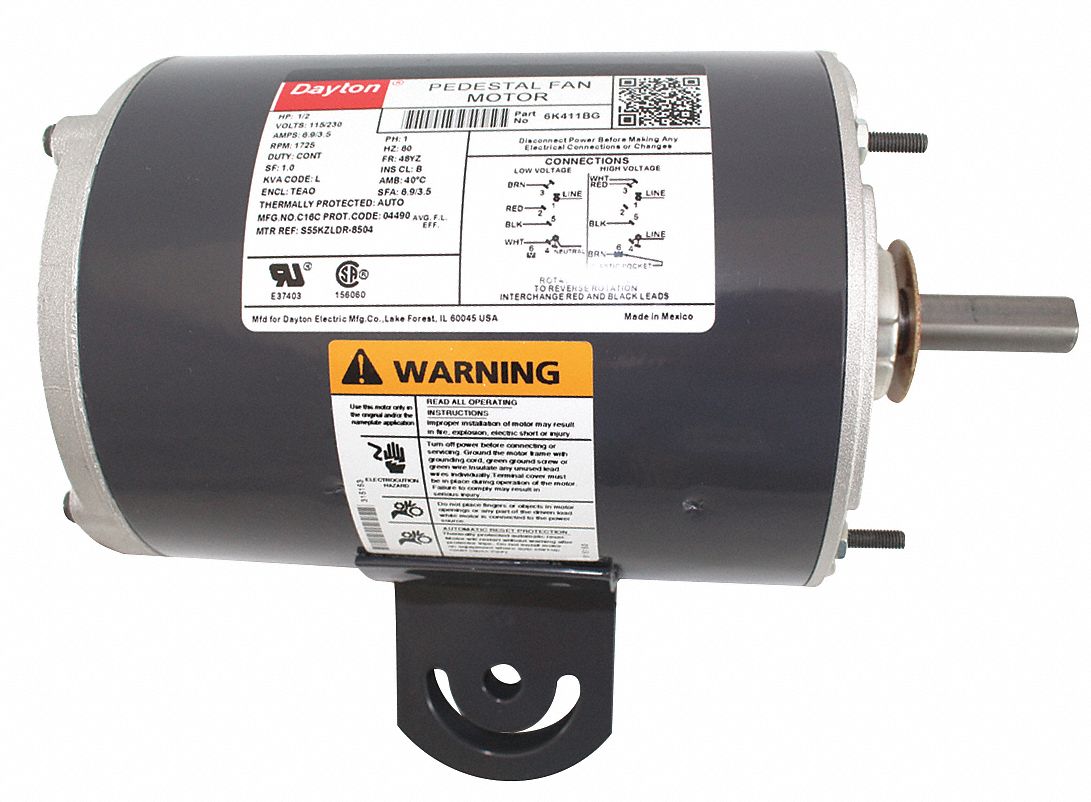 Dayton 1 4 Hp Pedestal Fan Motor Split Phase 1725 Nameplate Rpm 115 Voltage Frame 48yz 6k406 6k406 Grainger