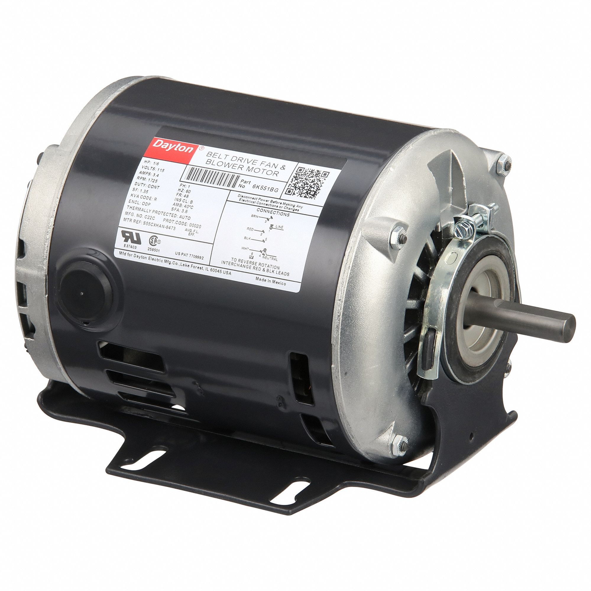 Belt Drive Motor: 1 Speed, Open Drip Proof, Cradle Base Mount, 1/6 hp Horsepower, 115V AC