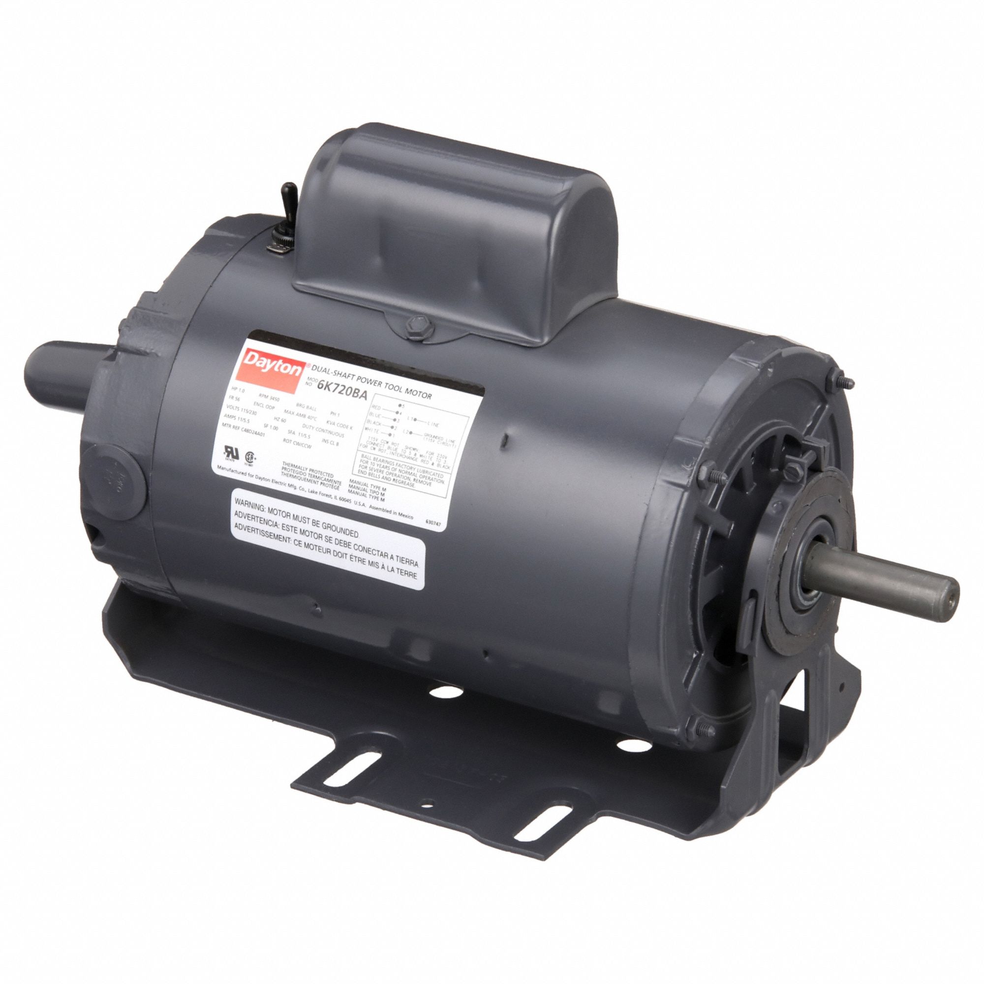 POWER TOOL MOTOR, CAPACITOR-START, 1 HP, 3,450 NAMEPLATE RPM, 115/230 V AC, 56Z FRAME, CW/CCW
