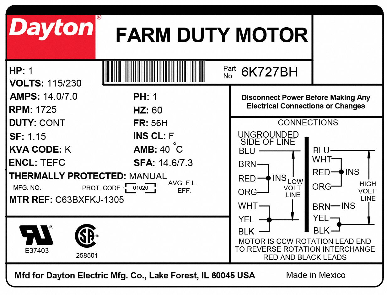 Dayton High Torque Farm Duty Motor 1