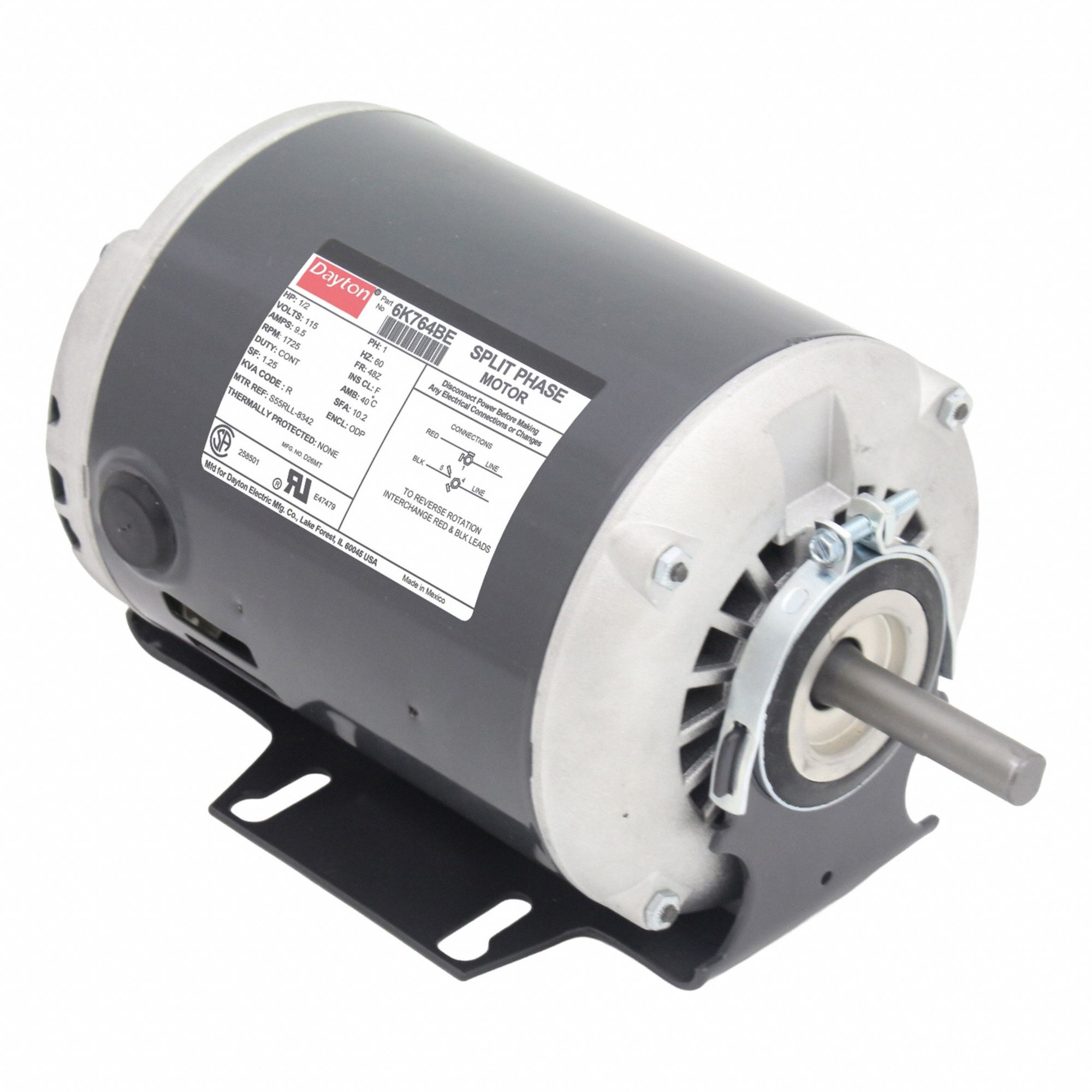 General Purpose Motor: Single Phase, 1/2 hp, 115V AC, 48Z Frame Size, 1/2 in x 1 7/8 in, F