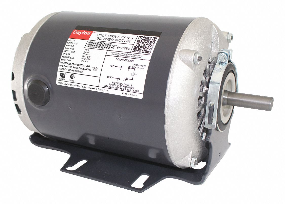 DAYTON Belt Drive Motor, 1/3 HP, Split-Phase, Nameplate RPM No. of Speeds 1, Voltage AC - - Grainger