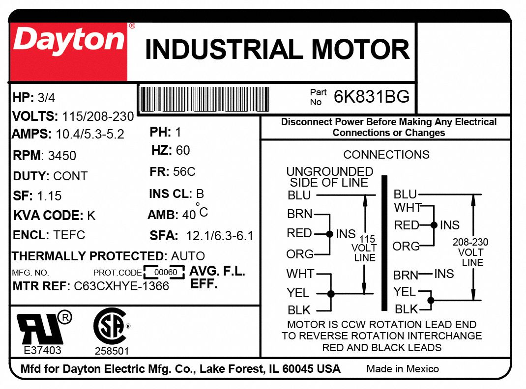 DAYTON General Purpose Motor: Totally Enclosed Fan-Cooled, Face Mount ...