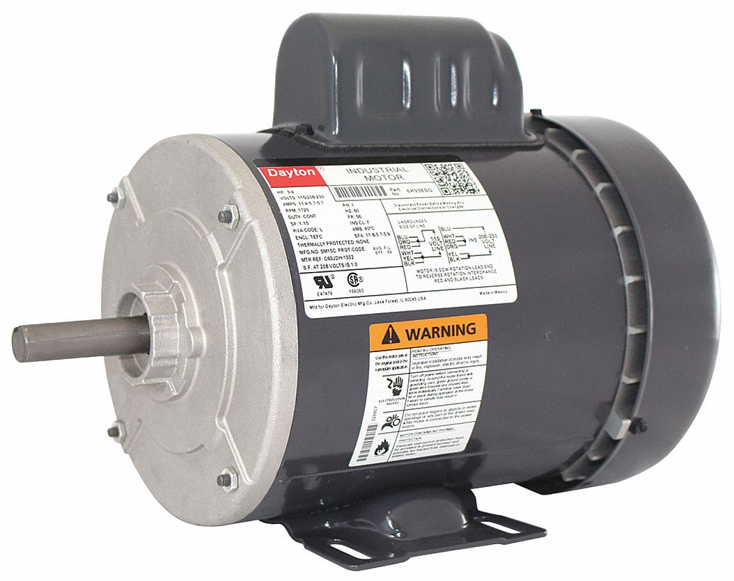 General Purpose Motor: Single Phase, 3/4 hp, 115/208-230V AC, 56 Frame Size, 1, 725 RPM, 60 Hz