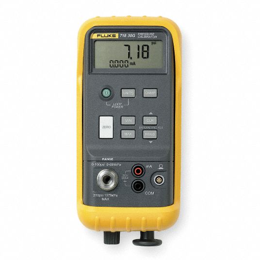 FLUKE Handheld Pressure Calibrator: Internal Hand Pump, -12 to 100 psi, mA  DC/Pressure, NIST