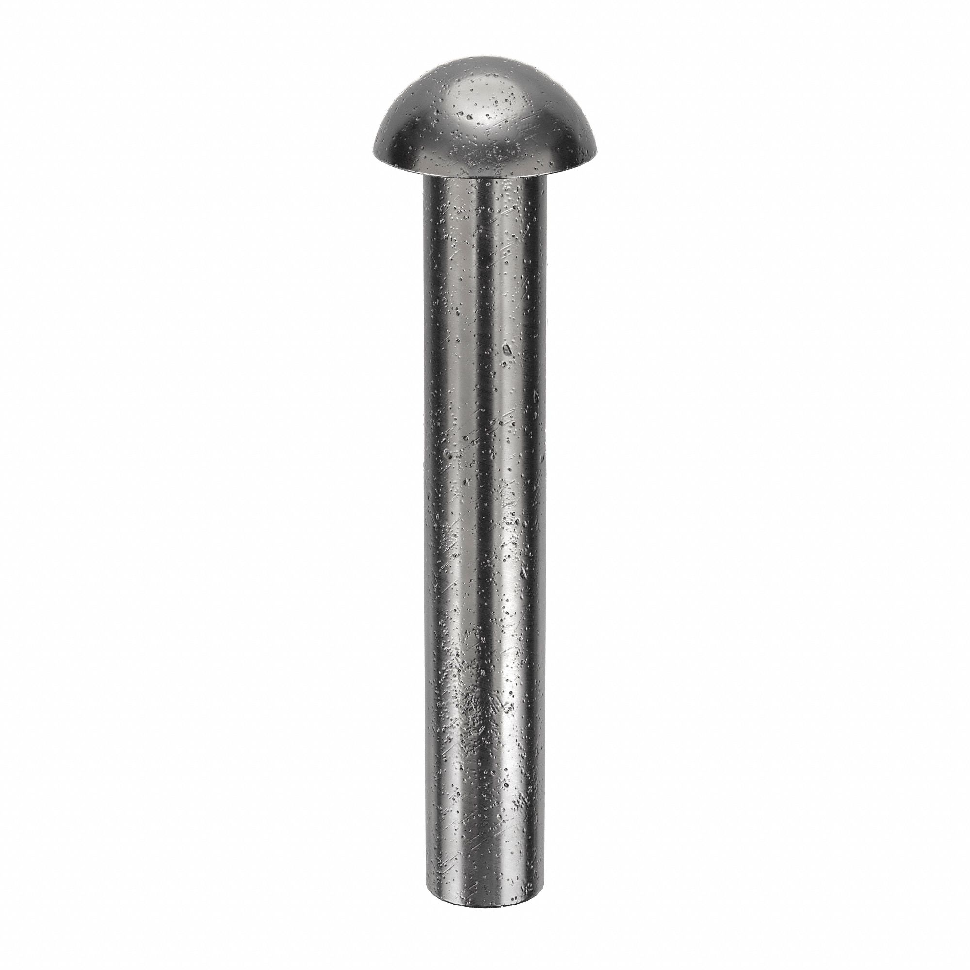 Solid Rivet, 1 in L, Dome, PK150: Inch, Dome, 0.1562 in Shank Dia, 1 7/64 in Overall Lg, Steel, 150 PK