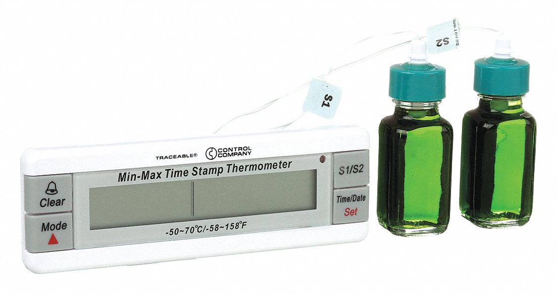 Digital Thermometer: -58°F to 158°F /-50°C to 70°C, +/-1°C, (2) Bottle, 3.5 ft Cable Lg