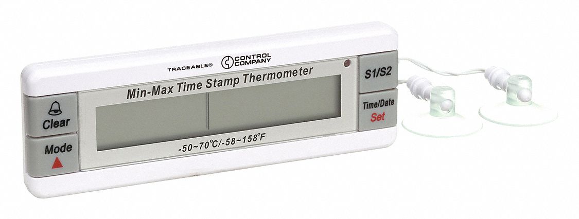 Digital Thermometer: -58°F to 158°F /-50°C to 70°C, +/-1°C, (2) Bullet, 3.5 ft Cable Lg