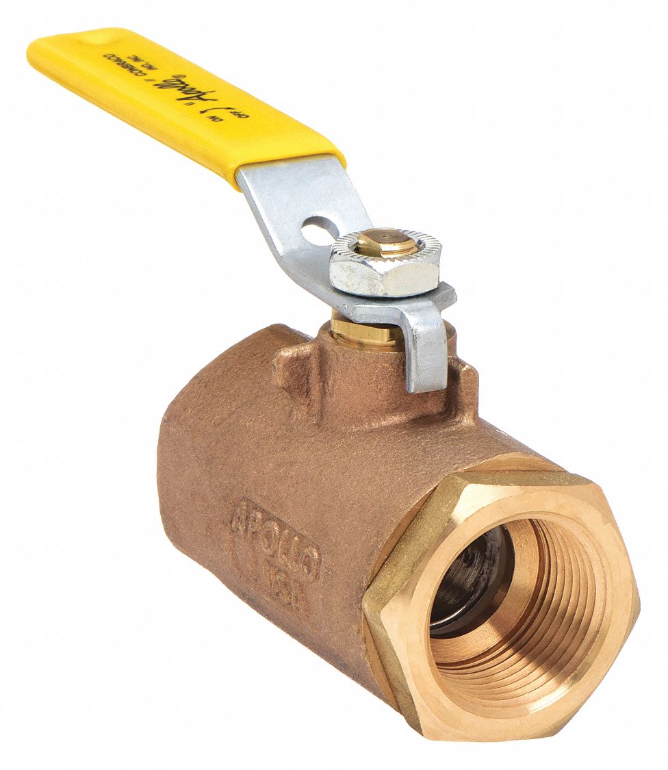 MANUAL TWO-WAY BALL VALVE: 1½ IN, BRONZE, STRAIGHT, FNPT X FNPT, STD PORT, TWO-PIECE, PTFE