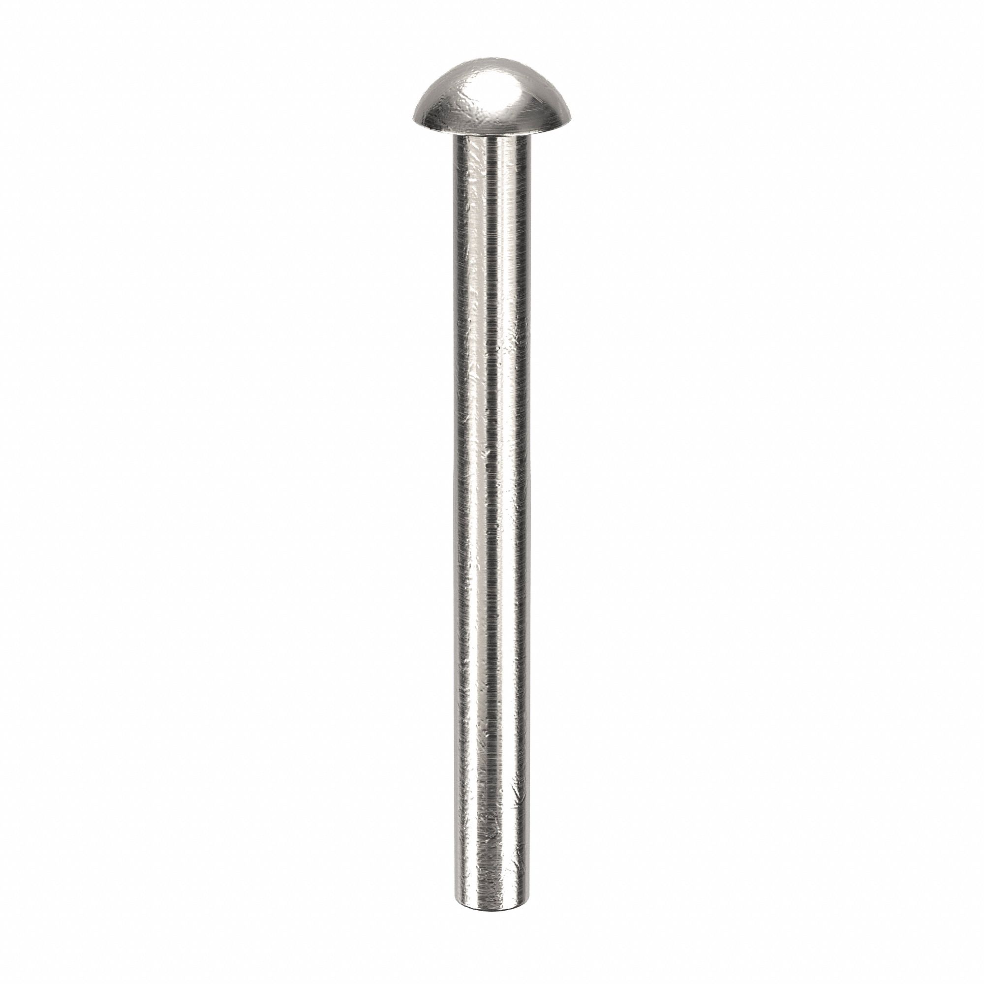 Solid Rivet, 1 in L, Dome, PK250: Inch, Dome, 0.0937 in Shank Dia, 1 1/16 in Overall Lg, 1100F, 250 PK