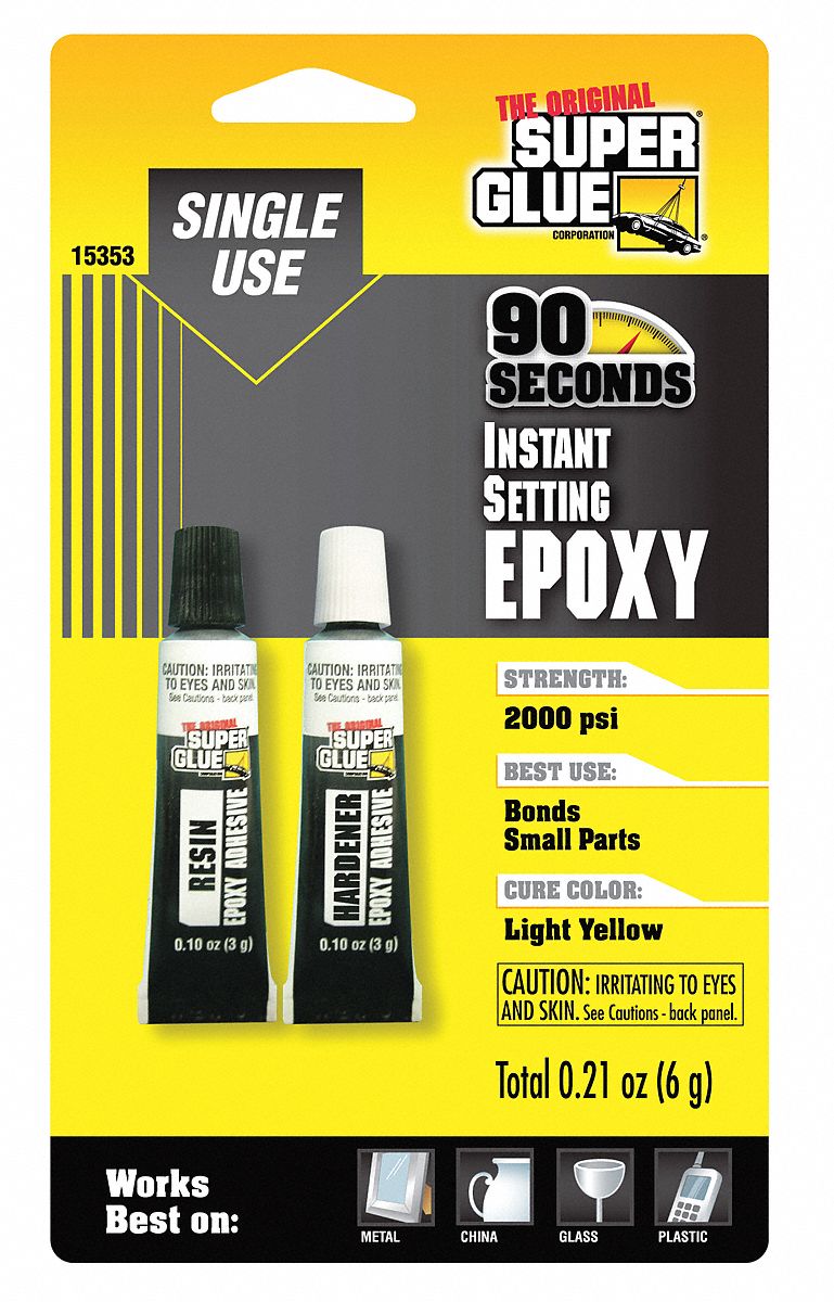 Download SUPER GLUE Epoxy Adhesive, Tube, 3 g, Yellow, 90 sec Work Life - 6KWD9|15353-12 - Grainger