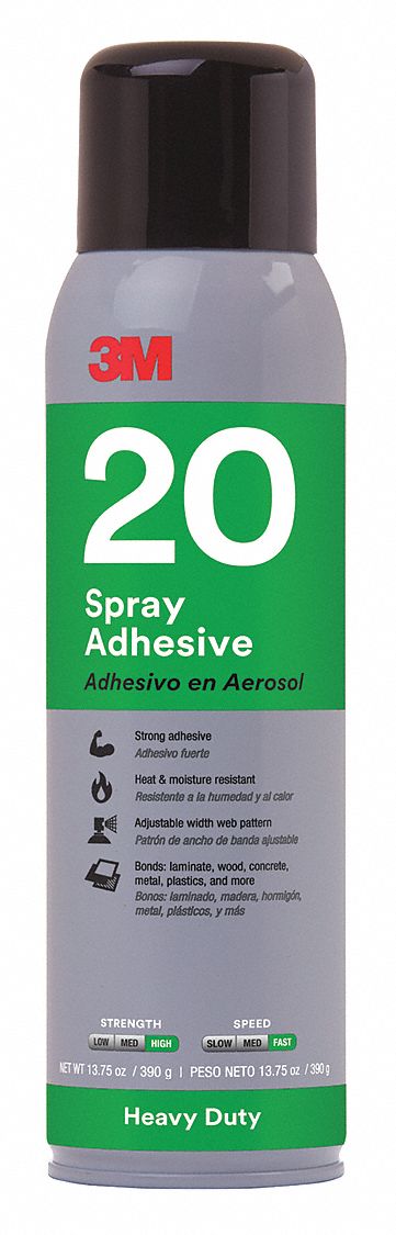 SPRAY ADHESIVE, 20, GENERAL PURPOSE, 16 FL OZ, AEROSOL, CLEAR, WOODWORKING