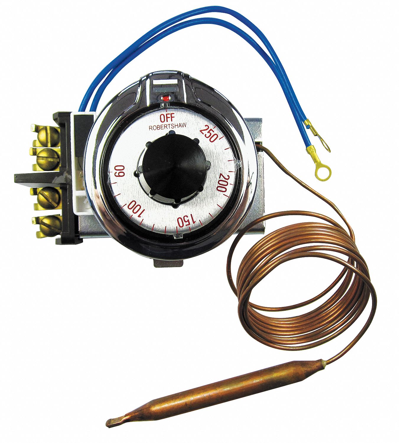 Electric Thermostat: 60°F to 250°F Temp Range, 60 to 250 Dial, 60 in Capillary, 120V AC/277V AC