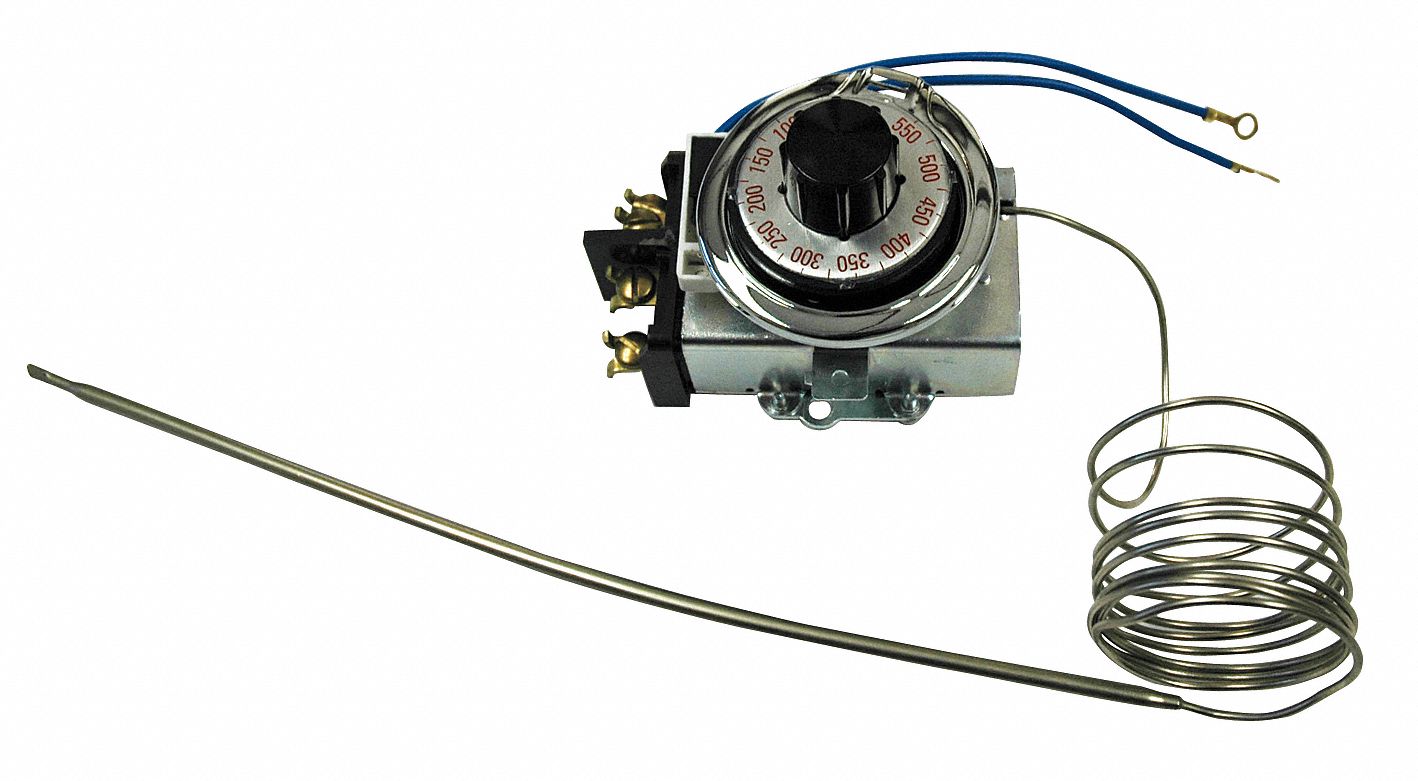 Electric Thermostat: 100°F to 450°F Temp Range, 200 to 400 Dial, 36 in Capillary, 120V AC/277V AC