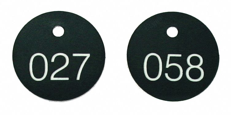 Numbered Tags,1-1/8In,Round,1-100,PK100