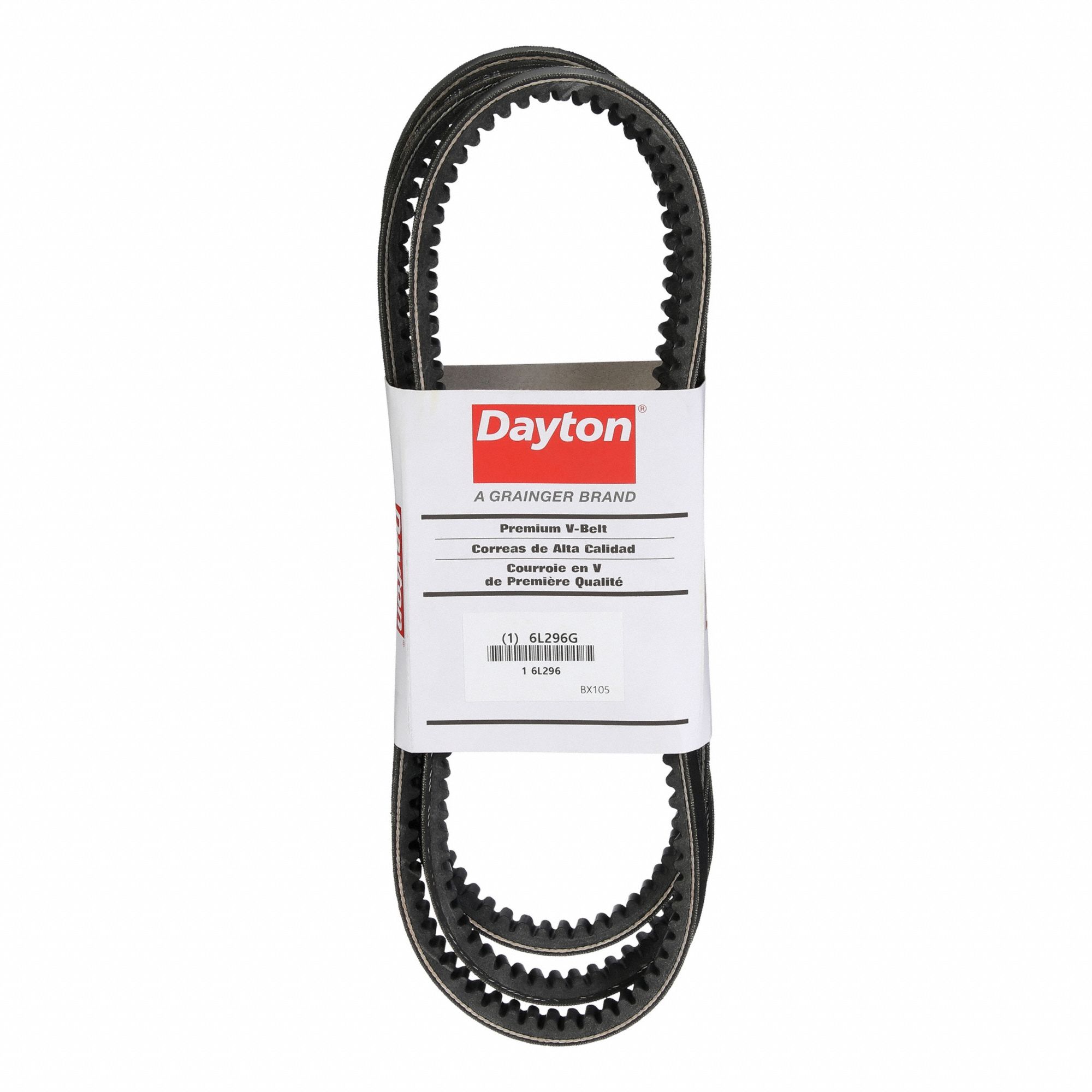 Cogged V-Belt: BX105, 108 in Outside Lg, 21/32 in Top Wd, 13/32 in Thick, Polyester