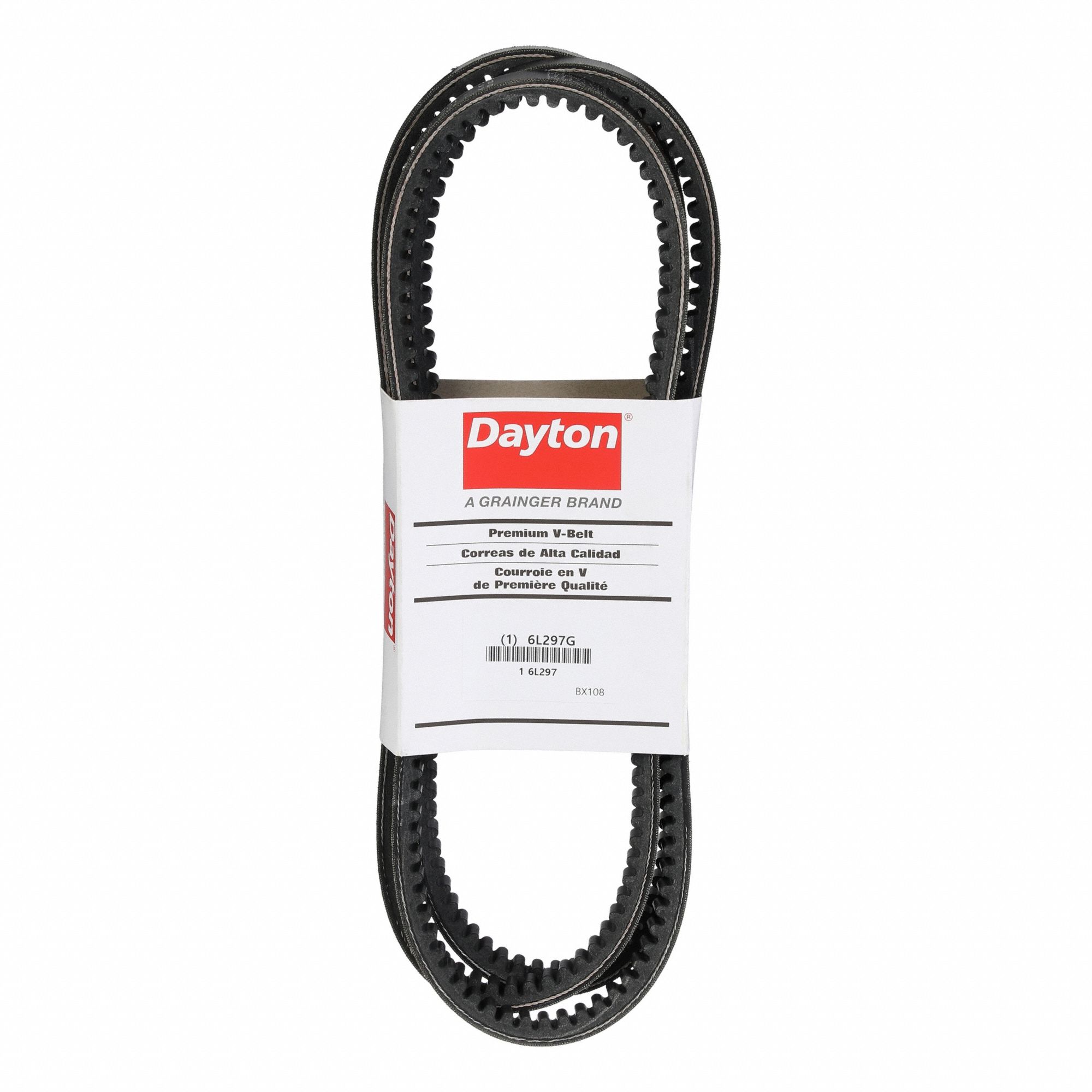 Cogged V-Belt: BX108, 111 in Outside Lg, 21/32 in Top Wd, 13/32 in Thick, Polyester