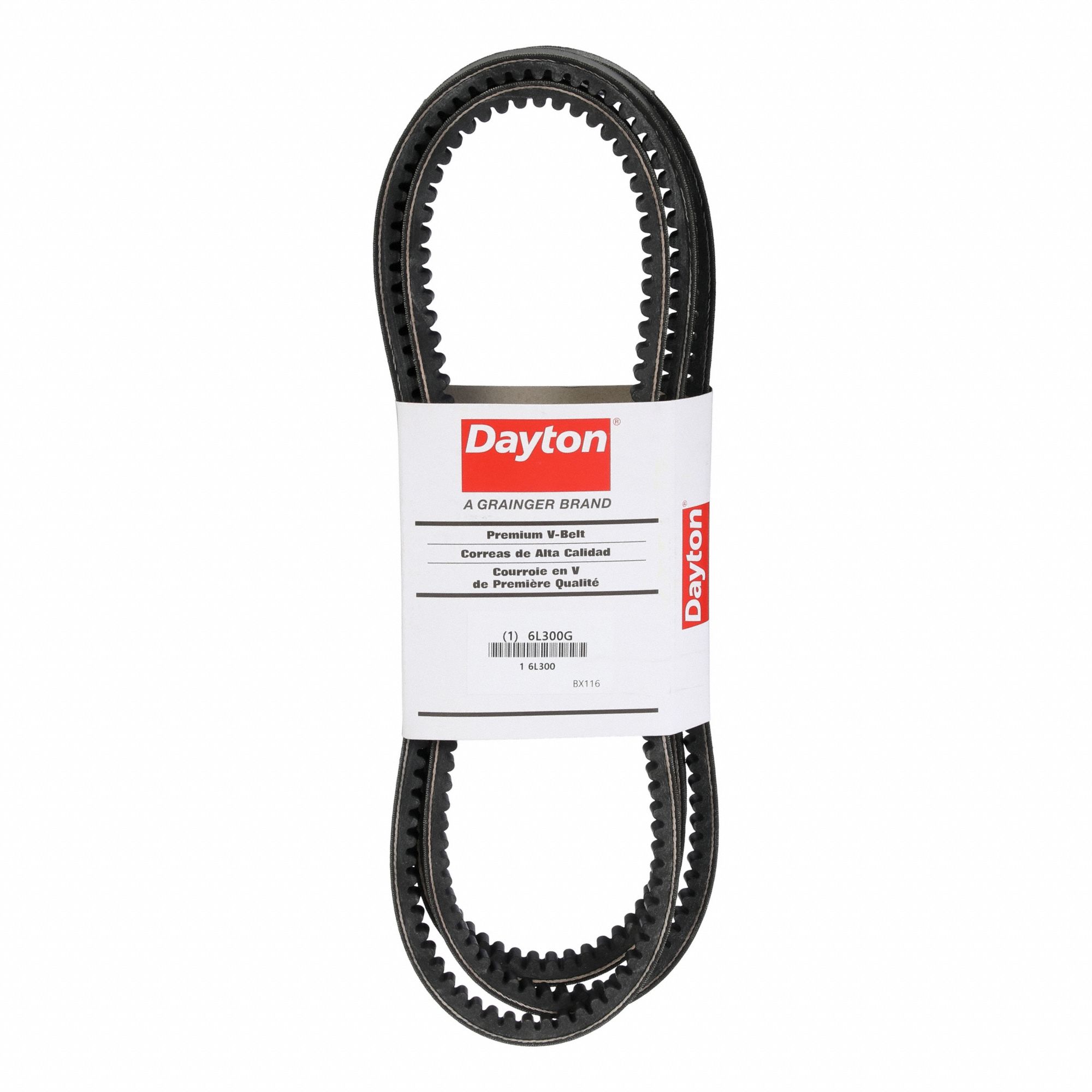 Cogged V-Belt: BX116, 119 in Outside Lg, 21/32 in Top Wd, 13/32 in Thick, Polyester