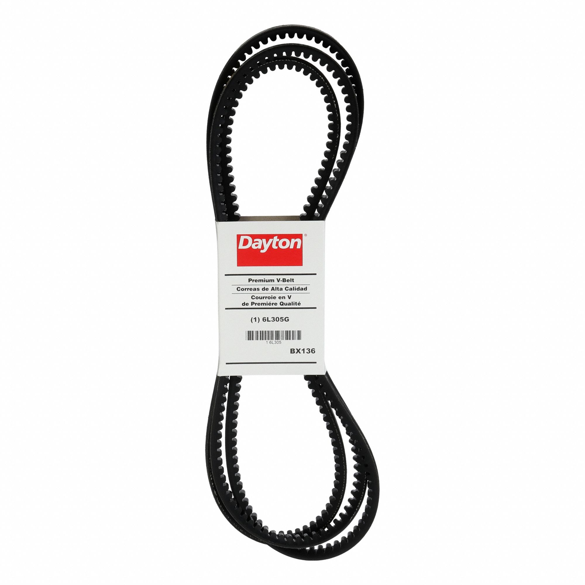 Cogged V-Belt: BX136, 139 in Outside Lg, 21/32 in Top Wd, 13/32 in Thick, Polyester