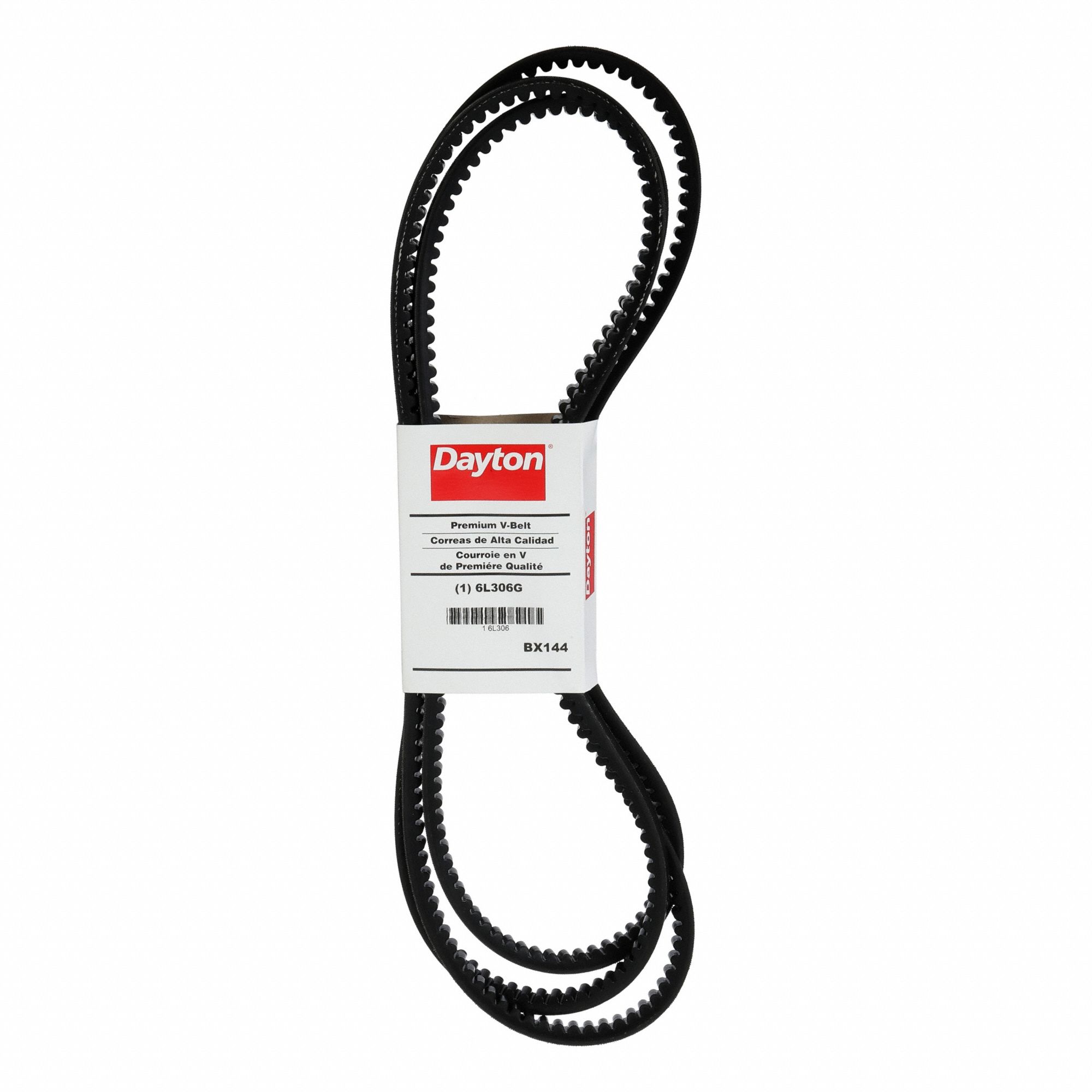 Cogged V-Belt: BX144, 147 in Outside Lg, 21/32 in Top Wd, 13/32 in Thick, Polyester