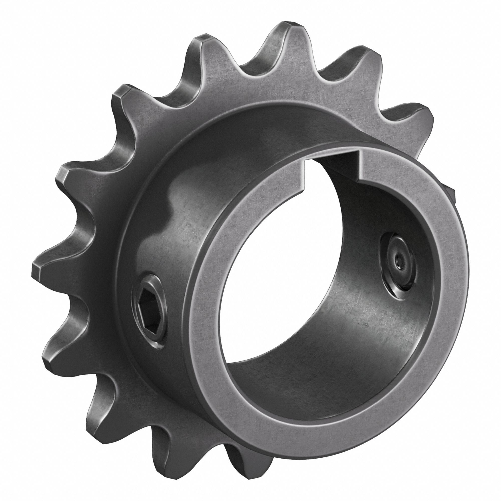 Single Strand Sprocket: 35, For 3/8 in Chain Pitch, 1 in Bore Dia, 15 Teeth, Steel