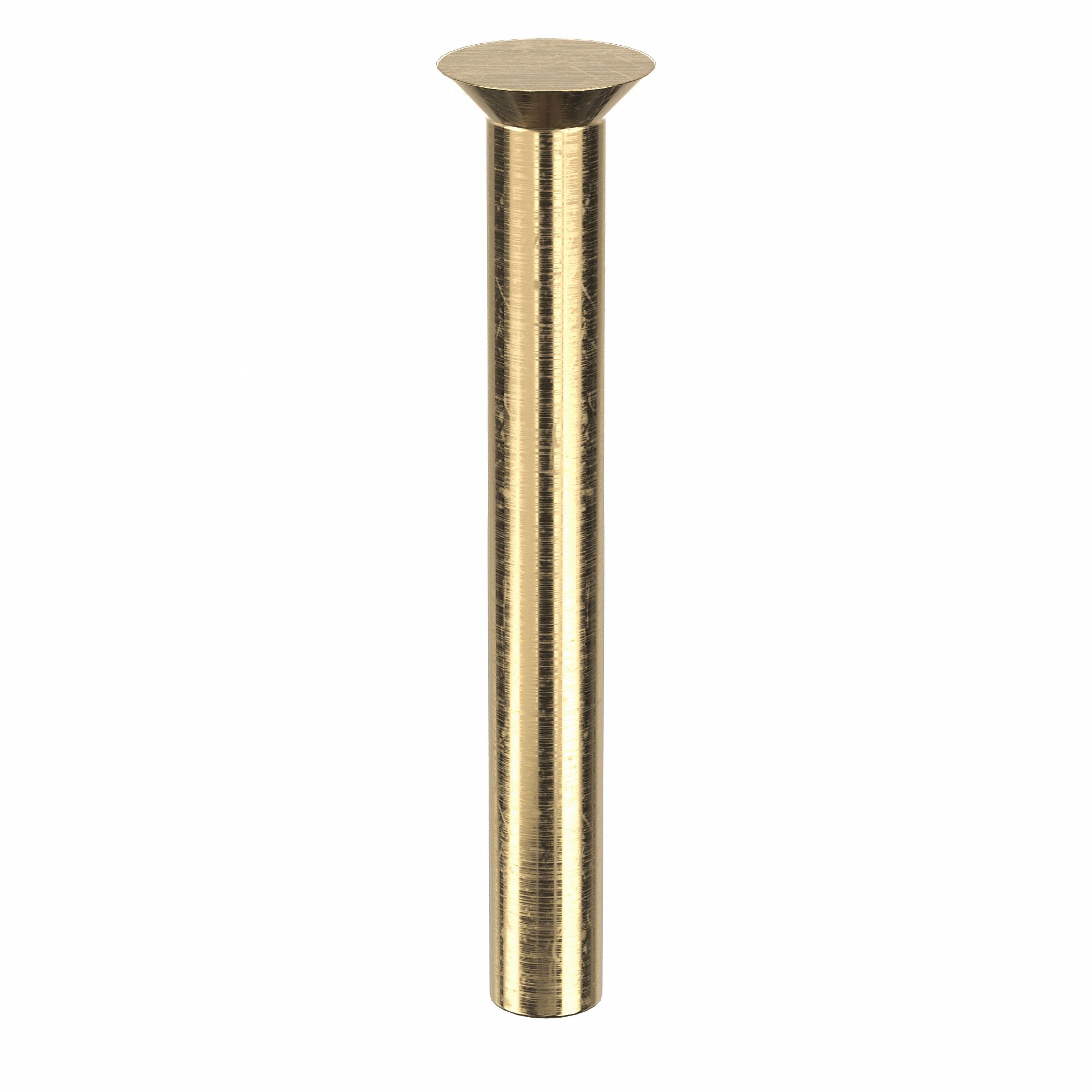 SOLID RIVET, INCH, COUNTERSUNK, ¼ IN SHANK DIA, 2 7/64 IN OVERALL L, BRASS, PLAIN, 30 PK