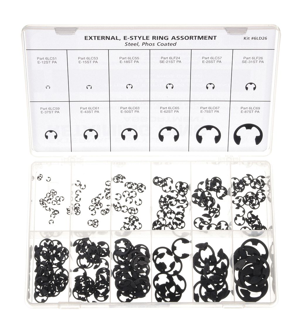 RETAINING RING ASSORTMENT, STEEL, BLACK PHOSPHATE, 255 PIECES, 12 SIZES