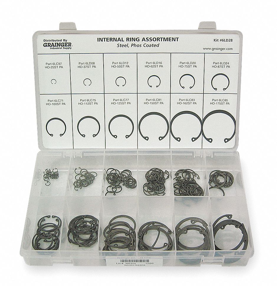 GRAINGER APPROVED Retaining Ring Assortment Internal, Steel, Phosphate