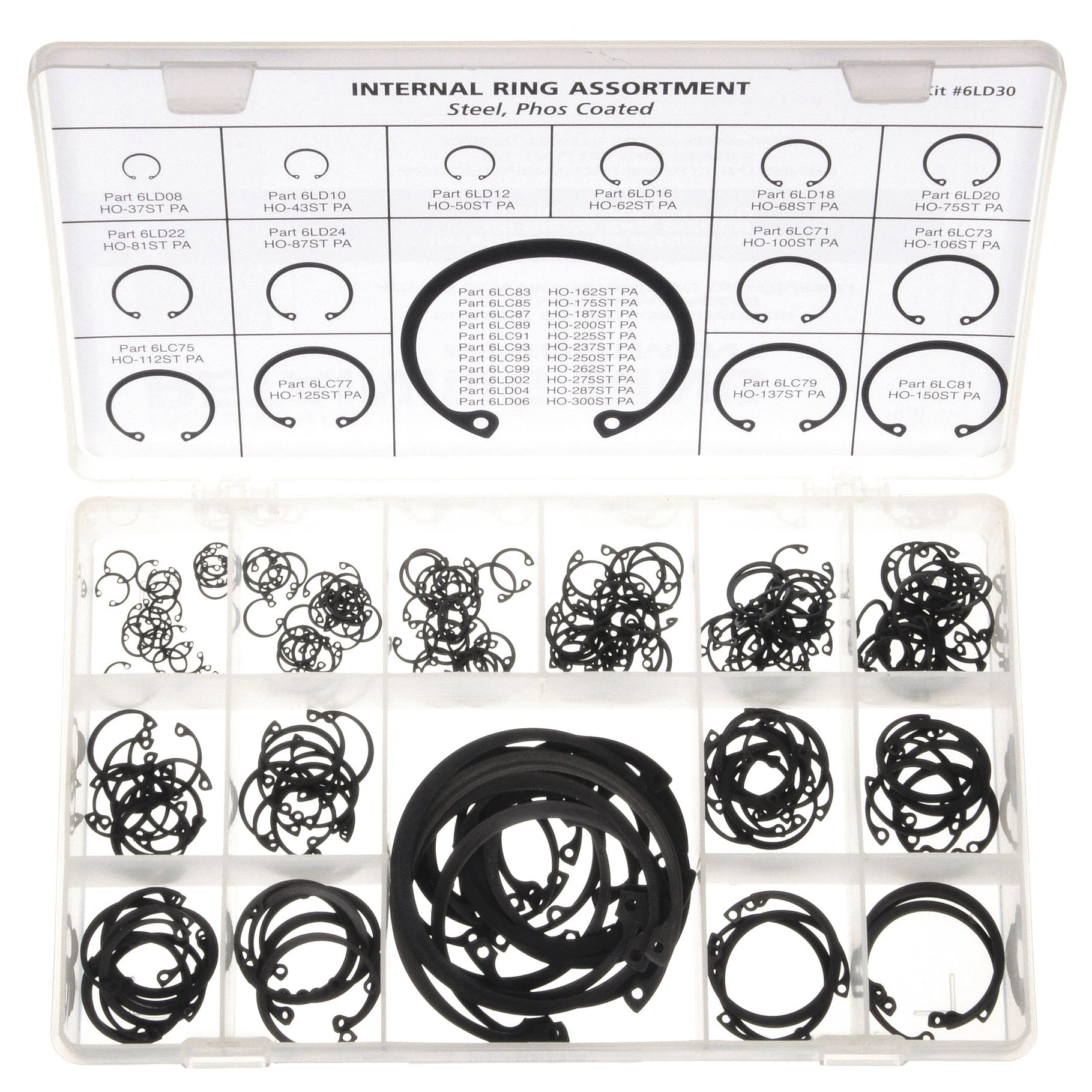 RETAINING RING ASSORTMENT, 243 PIECES, HOUSING RING, STEEL, BLACK PHOSPHATE, 243 PIECES, 25 SIZES