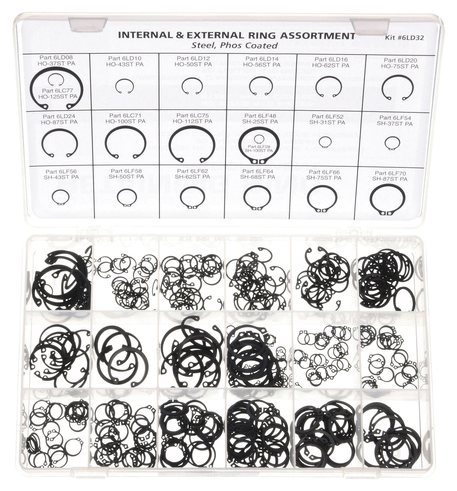 RETAINING RING ASSORTMENT, STEEL, BLACK PHOSPHATE, 410 PIECES, 20 SIZES